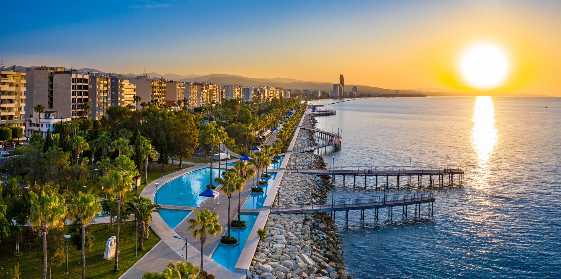 Limassol waterfront at sunset